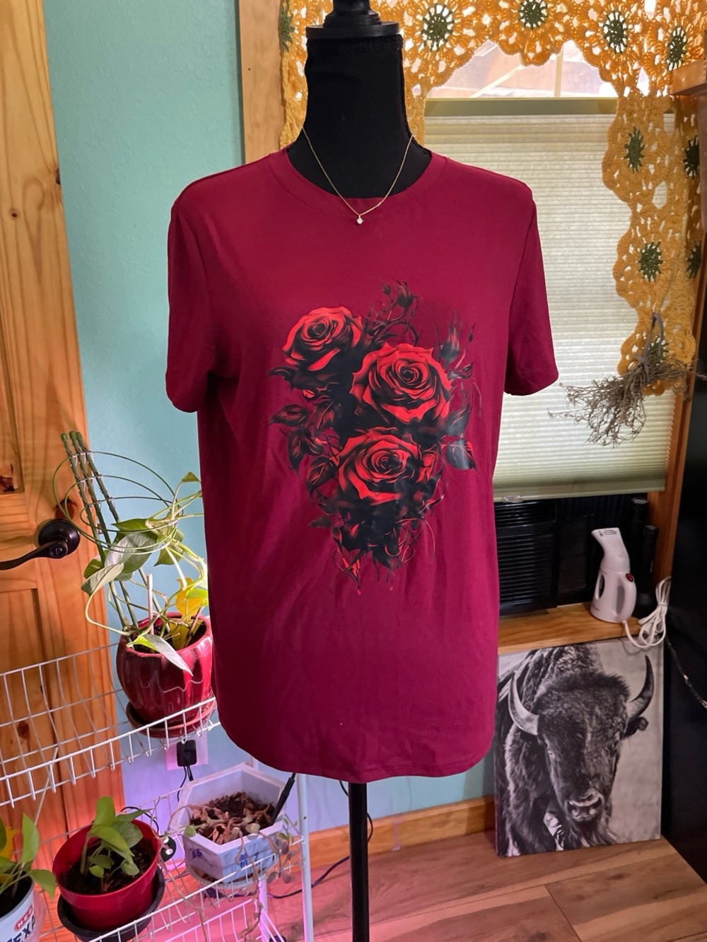 Men's Burgundy Rose Graphic T-Shirt